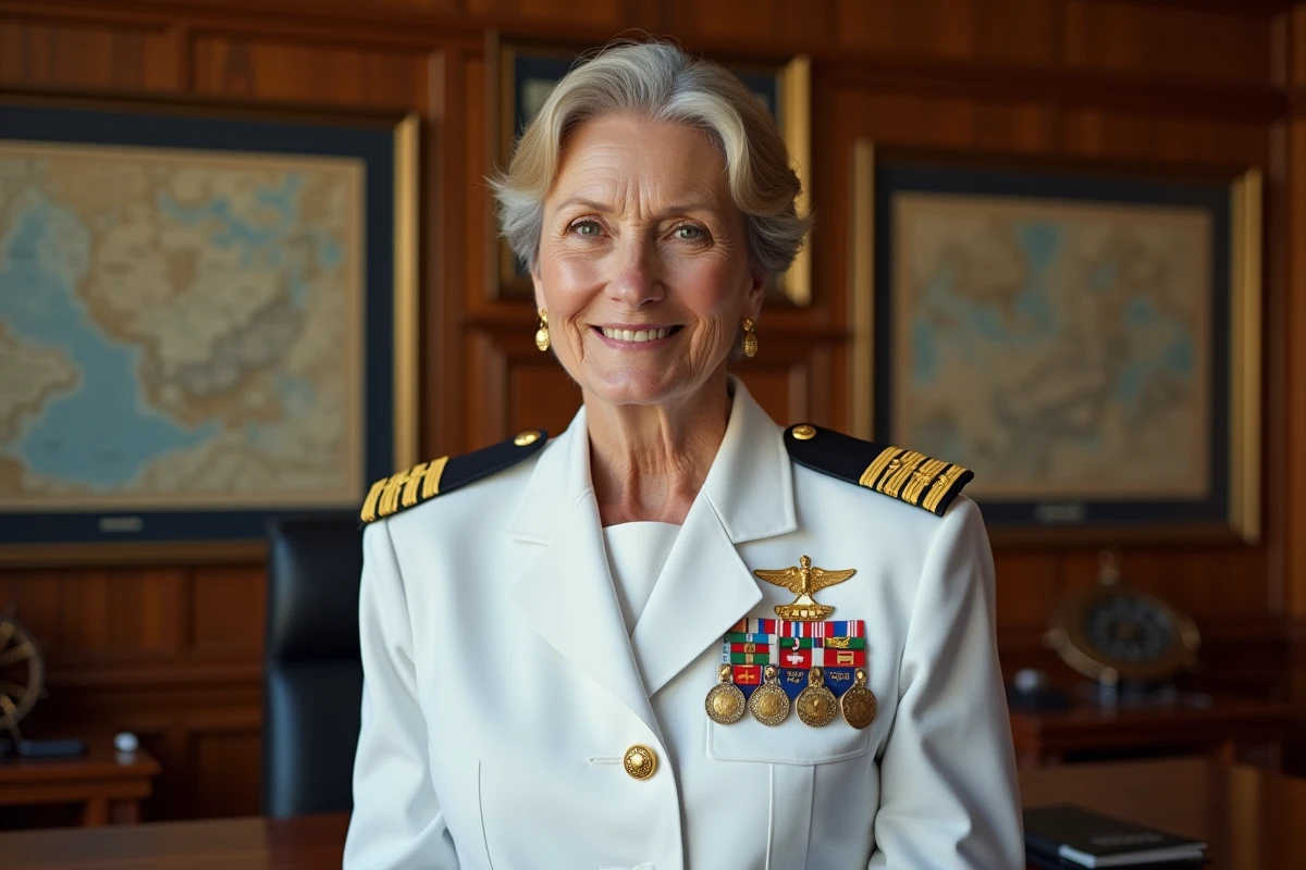 Admirale navale en uniforme blanc dans son bureau