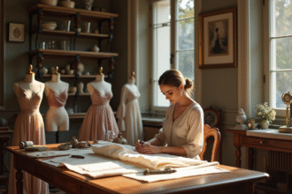 Atelier de mode parisien avec designer et croquis