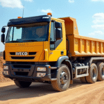 Camion Iveco benne en chantier ensoleille
