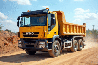 Camion Iveco benne en chantier ensoleille