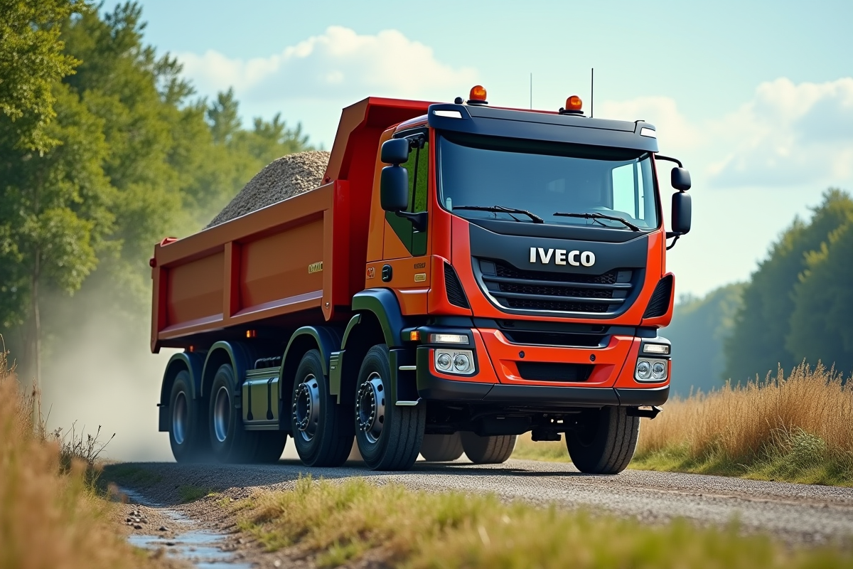Camion Iveco en action sur route rurale