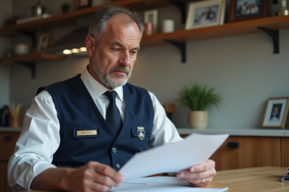 Homme conducteur de train en uniforme à la maison