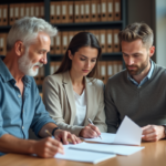 Couple français en réunion avec une assistante sociale