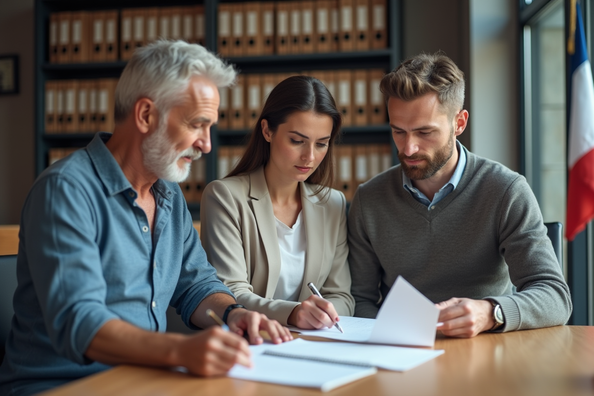 Couple français en réunion avec une assistante sociale