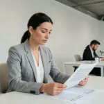 Designer analysant des maquettes de site web avec du texte Lorem Ipsum sur papier dans un studio graphique moderne