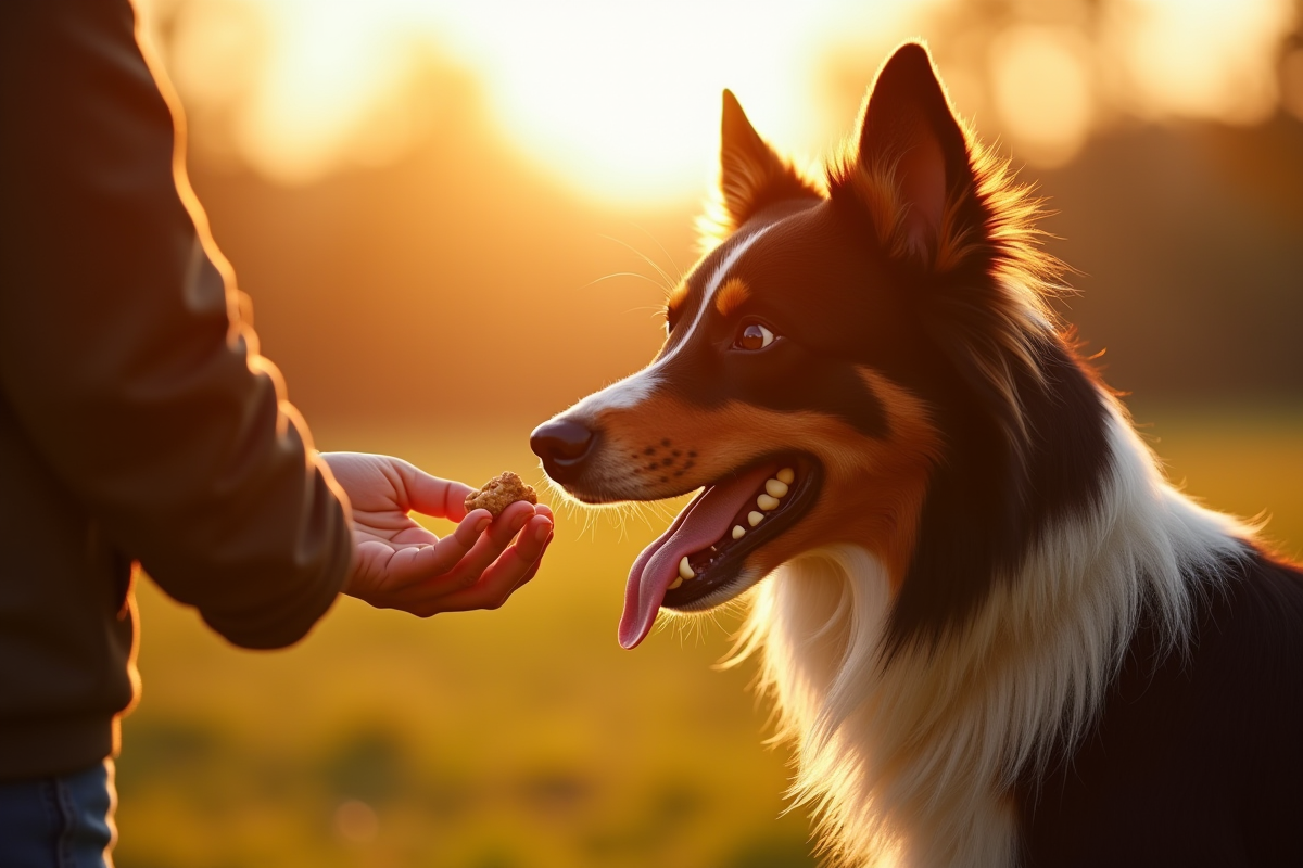 Chien Border Collie et Australian Shepherd en entraînement en extérieur