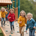Groupe d'enfants jouant dans une aire de jeux en plein air