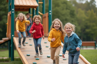 Groupe d'enfants jouant dans une aire de jeux en plein air