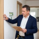 Conseiller énergétique évaluant l'isolation d'un appartement suisse