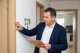 Conseiller énergétique évaluant l'isolation d'un appartement suisse