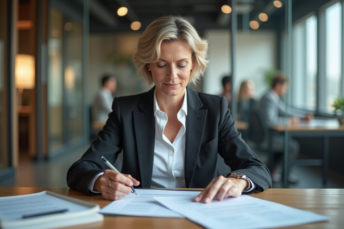 Femme d affaires en réunion dans un bureau moderne