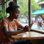 Femme noire à la mode dans un café en Guadeloupe