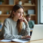 Femme concentrée travaillant dans un espace coworking moderne