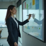 Femme professionnelle utilisant un projecteur interactif en bureau