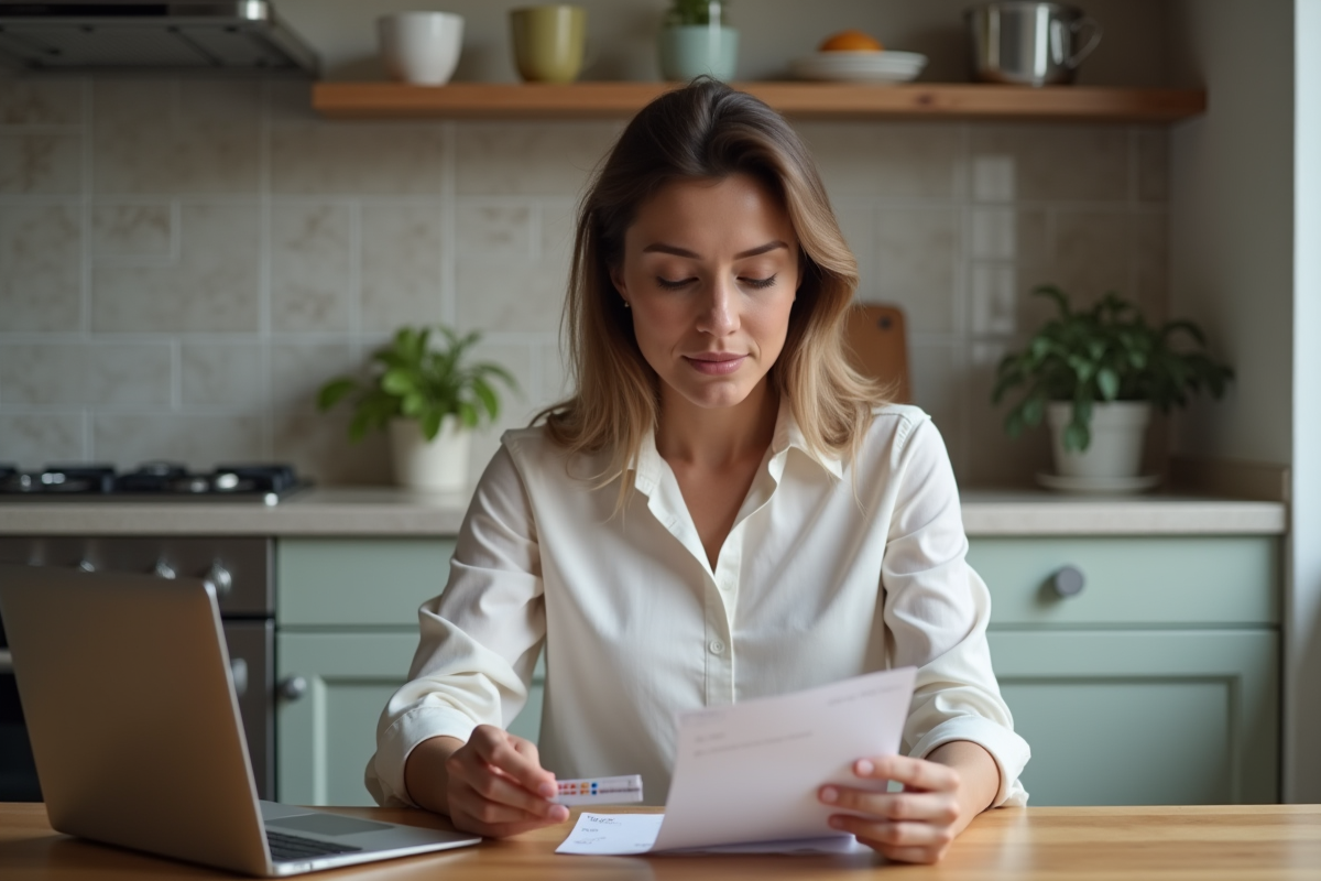 Jeune femme à la maison tenant une cartouche d