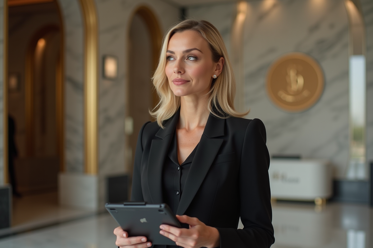 Femme confiante dans un hall d