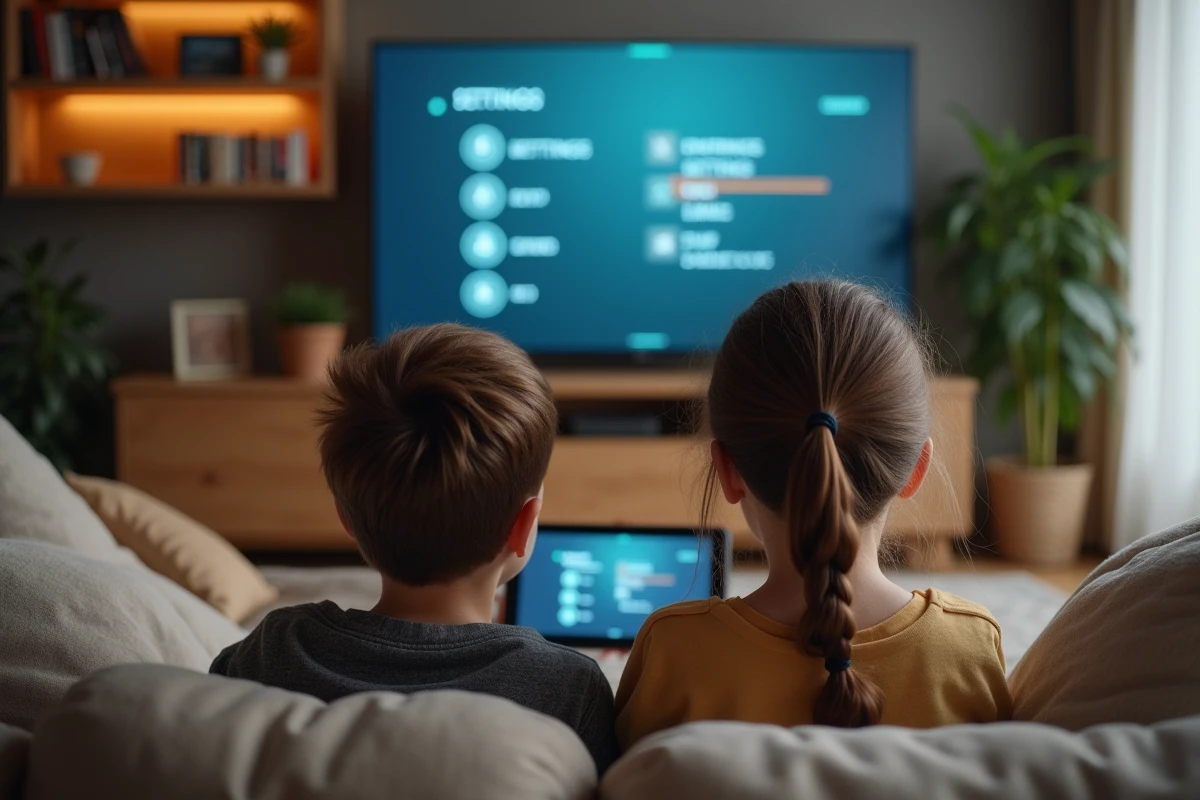 Un adolescent et sa sœur jouent ensemble sur une console dans le salon