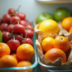 Fruits frais colorés dans un réfrigérateur lumineux