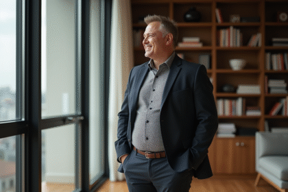 Homme d'affaires souriant dans un bureau moderne