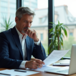 Homme d'affaires en costume dans un bureau lumineux