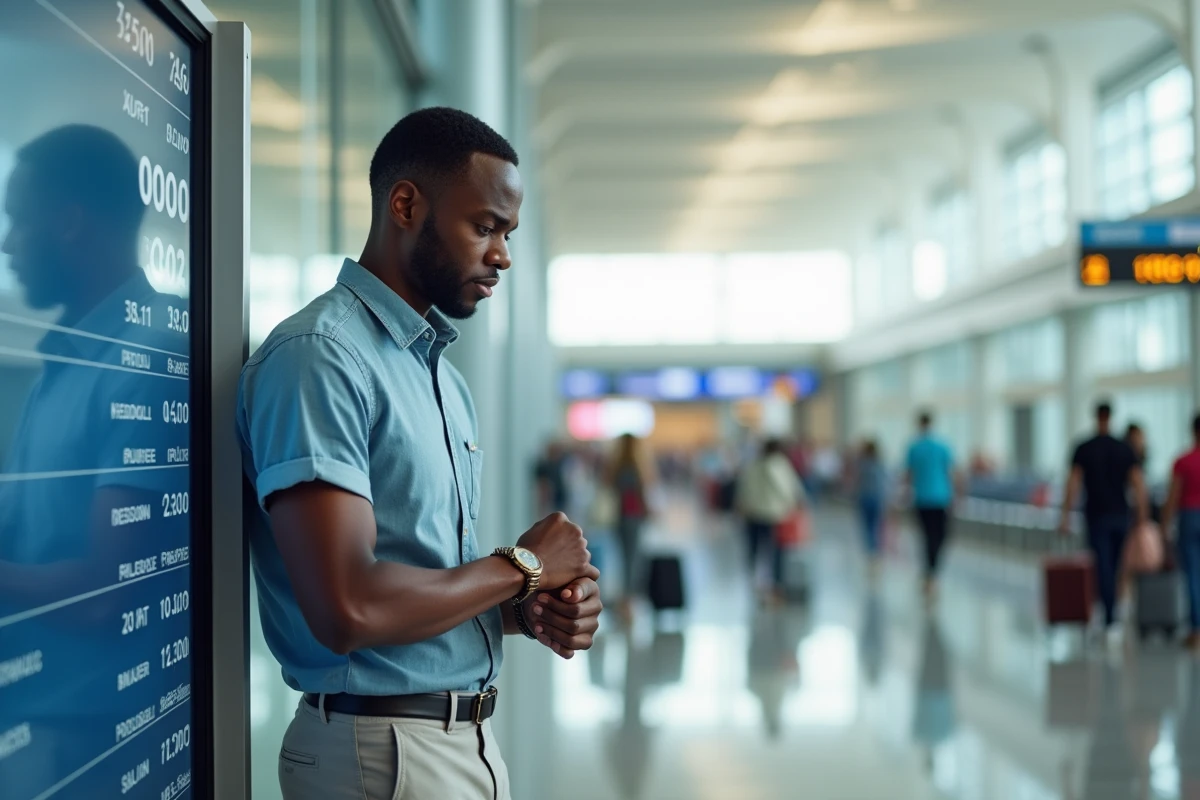 Jeune homme noir vérifiant ses horaires à l