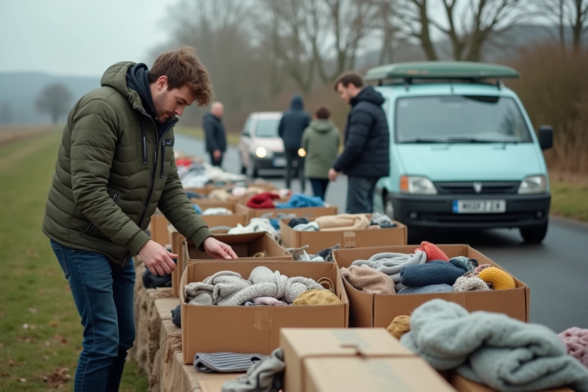 Jeune homme fouillant dans des cartons lors d