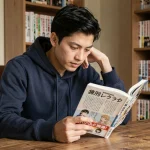 Jeune homme lisant un volume officiel de One Piece à son bureau, illustrant l'expérience de lecture du scan officiel