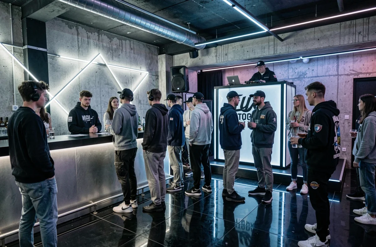 Intérieur moderne du Lux Notorious Club à Loison-sous-Lens avec DJ booth, décor industriel et clientèle branchée
