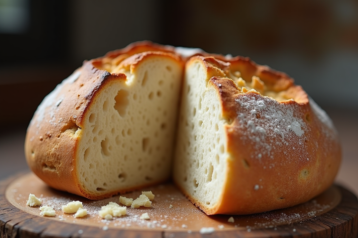 Pain rustique cassé avec texture inégale