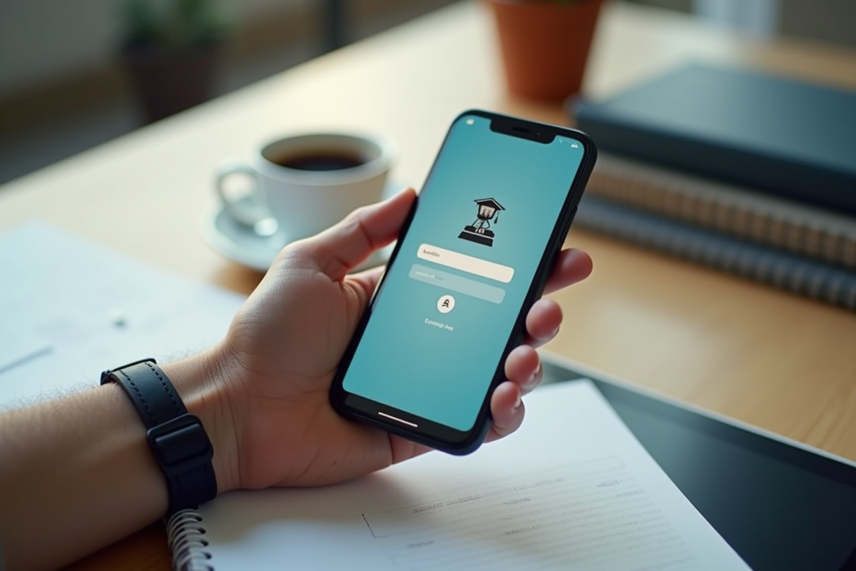 Gros plan sur smartphone avec application éducative en main