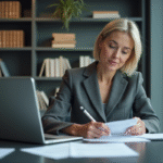 Femme traductrice en bureau moderne et professionnel