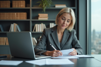 Femme traductrice en bureau moderne et professionnel