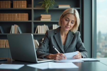 Femme traductrice en bureau moderne et professionnel