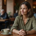 Femme pensive seule dans un café tenant une tasse fêlée, illustrant la trahison et le mensonge dans les relations humaines