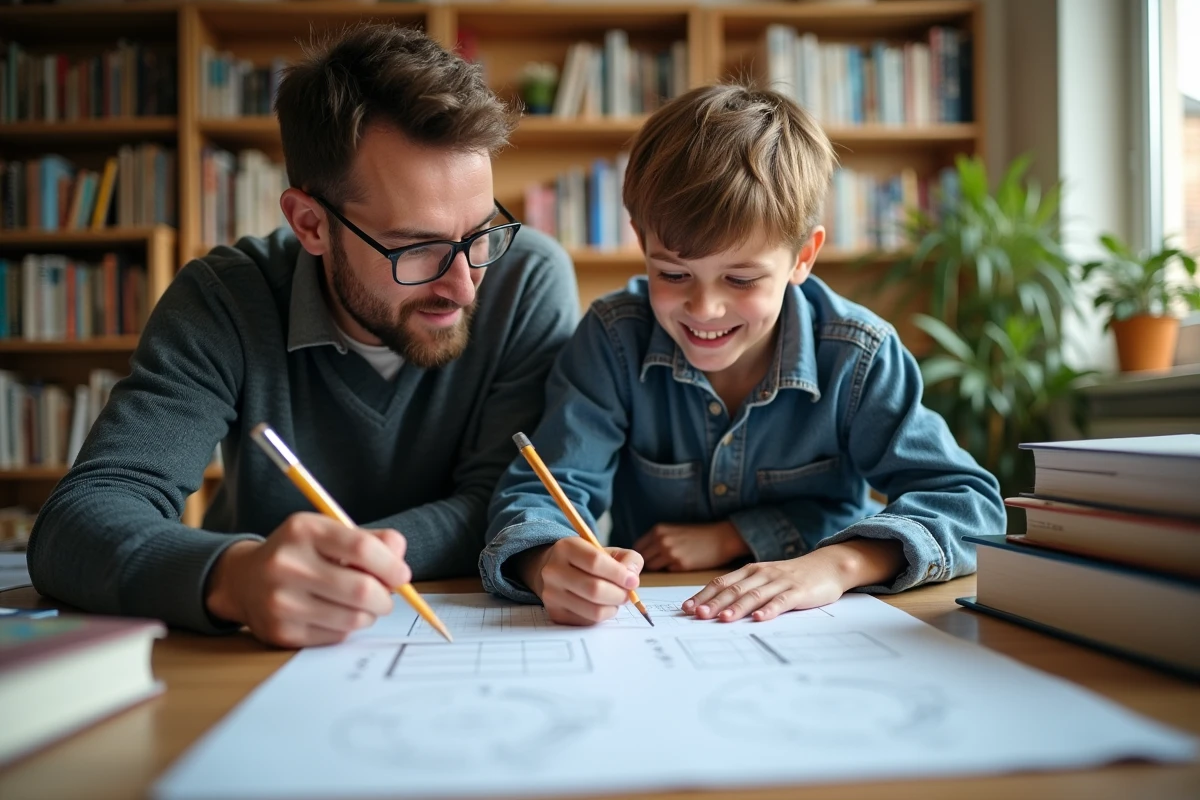 Tuteur et élève étudiant la conversion métrique à la maison