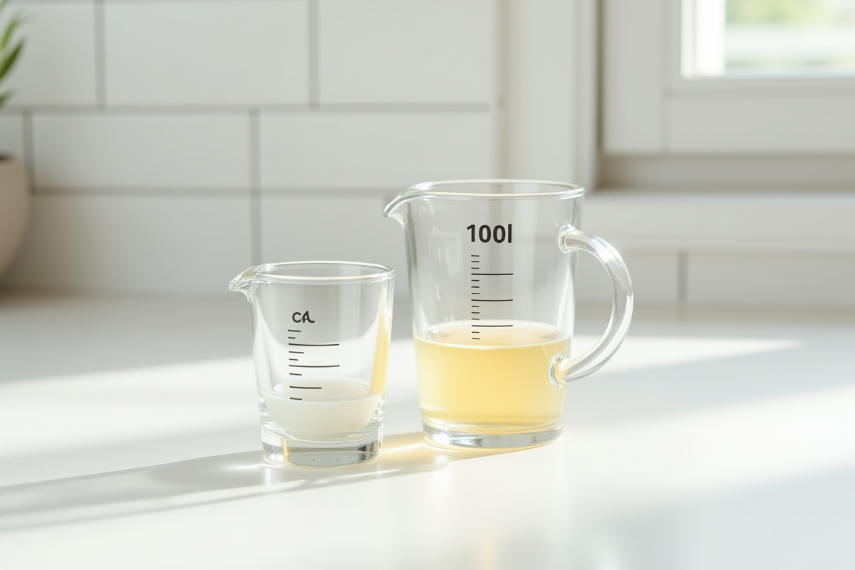 Verres doseurs en verre sur plan blanc lumineux